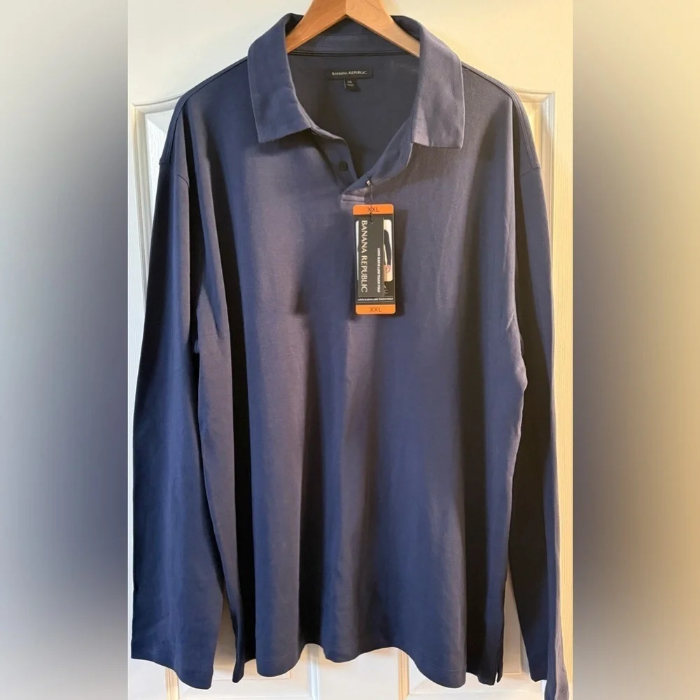 Banana Republic Luxe Touch Long Sleeve Polo Blue XXL NWT